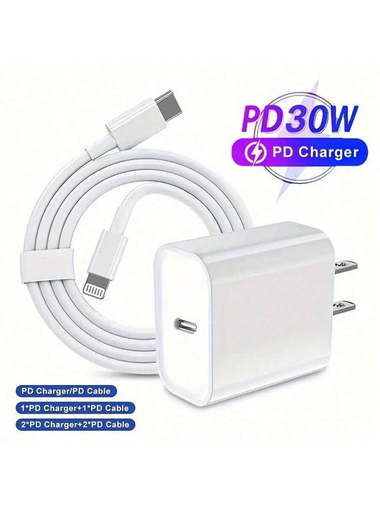30W Charger Kit - 30W Fast Charging Adapter + 6.6Ft/200Cm High-Efficiency Data Sync Fast Charging Cable Compatible with Iphone 14/13/12/11 Pro/Plus/Xs/Xr/8/7/9, Ipad Series Wall Charger Set