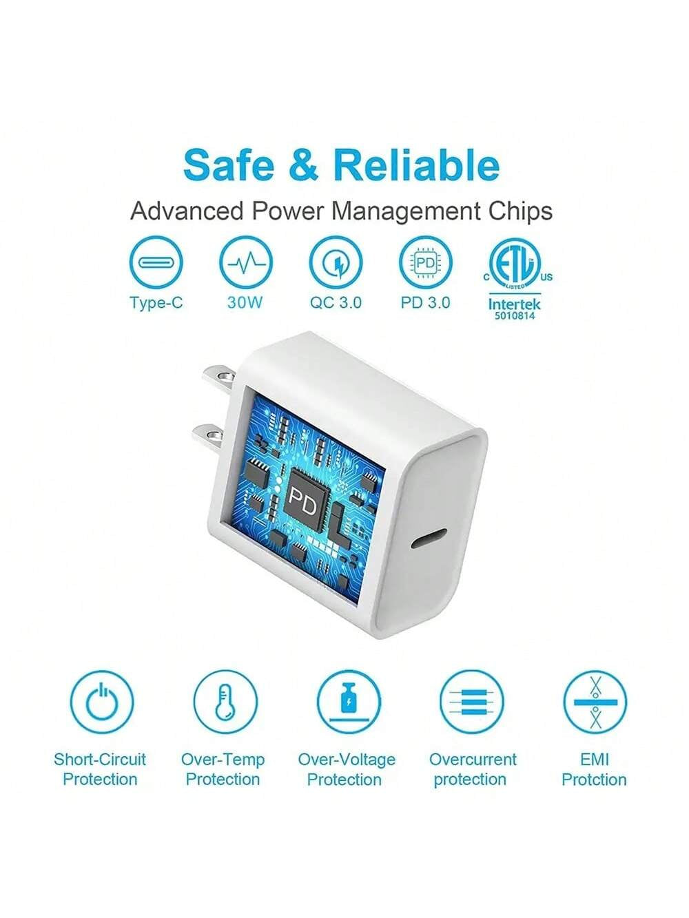 30W Charger Kit - 30W Fast Charging Adapter + 6.6Ft/200Cm High-Efficiency Data Sync Fast Charging Cable Compatible with Iphone 14/13/12/11 Pro/Plus/Xs/Xr/8/7/9, Ipad Series Wall Charger Set